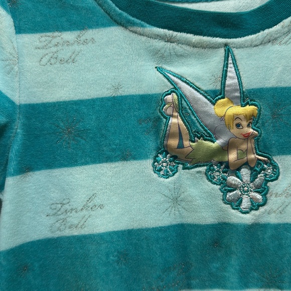 Tinkerbell dress in a cozy soft velour type fabric, long sleeve w/ blue stripes - Picture 2 of 7